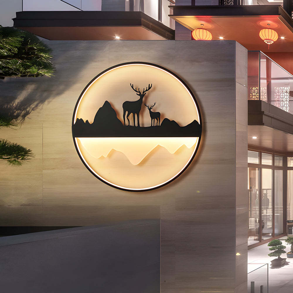 Round Mountain Scenery Silhouette Dimmable with Remote Outdoor Wall Lights-Lighom