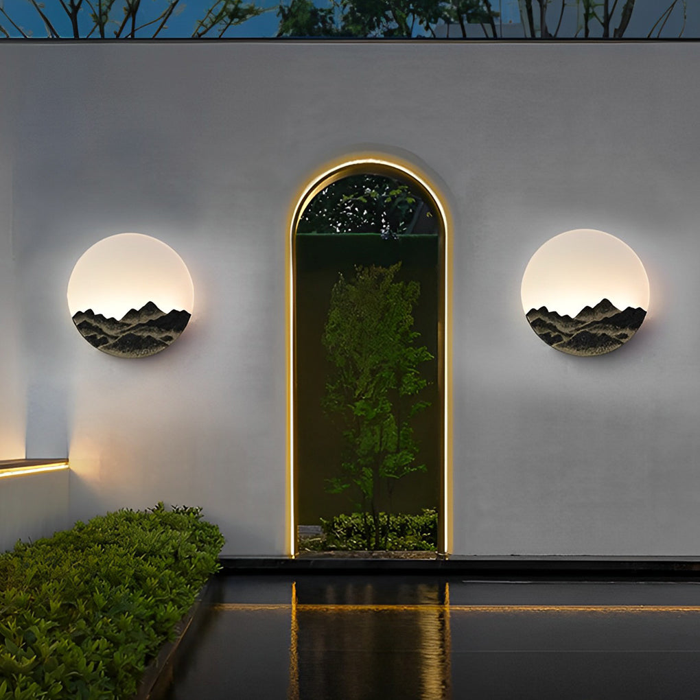 Round Creative Mountain Scenery LED Waterproof Modern Outdoor Wall Lamp-Lighom
