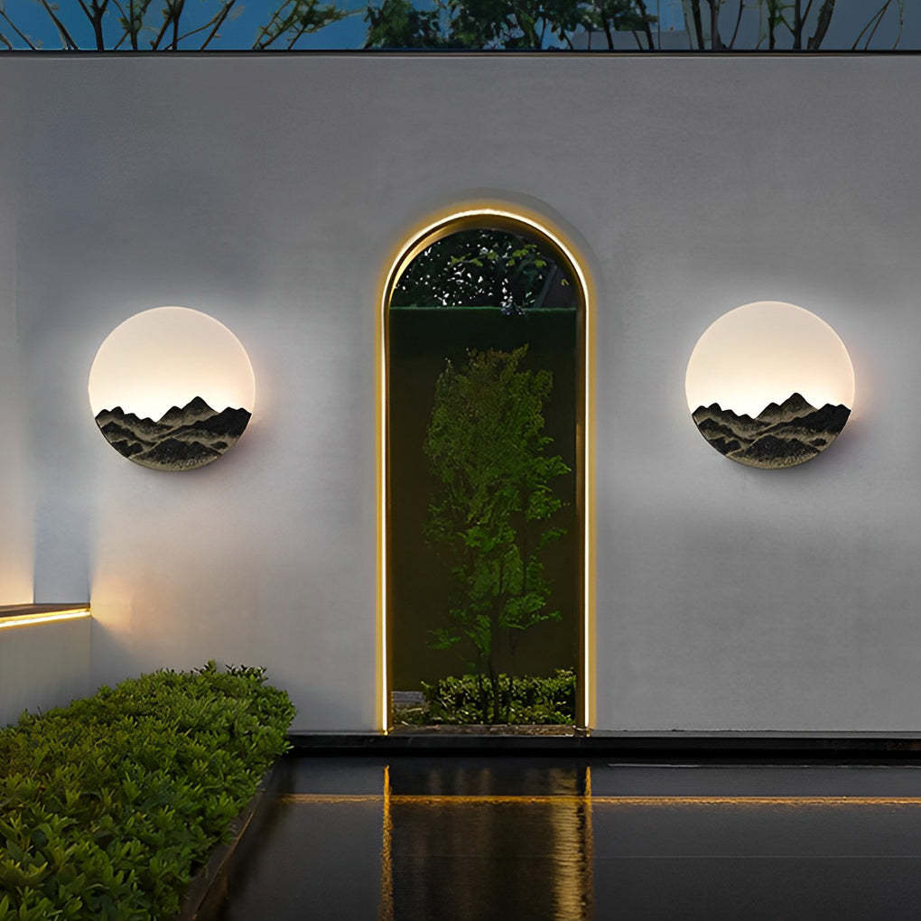 Round Creative Mountain Scenery LED Waterproof Modern Outdoor Wall Lamp-Lighom