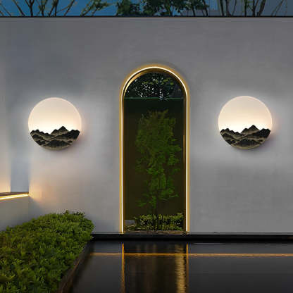 Round Creative Mountain Scenery LED Waterproof Modern Outdoor Wall Lamp-Lighom