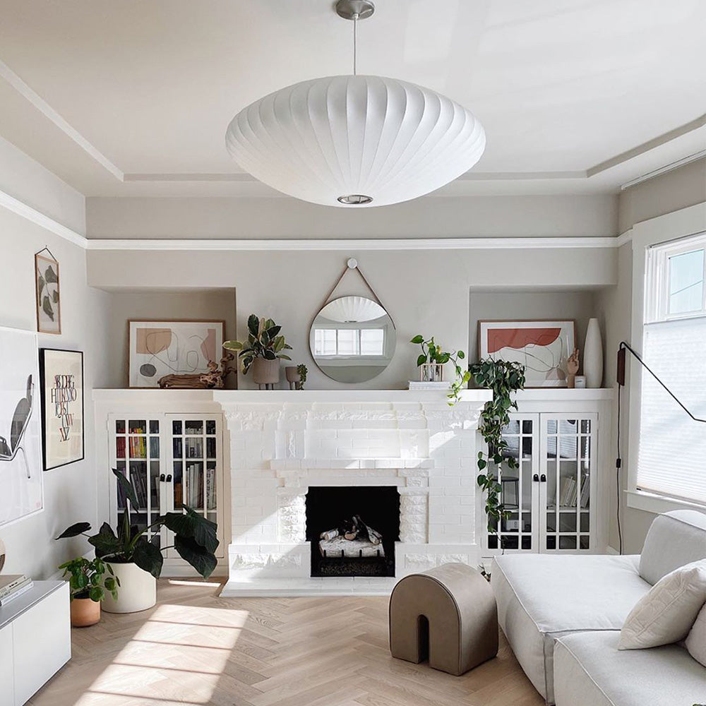 Nordic White Lantern Saucer Pendant Light For Living Room