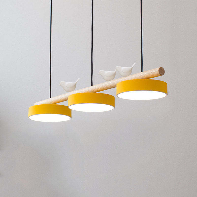 Nordic Resin Bird Wood Linear LED Island Chandelier