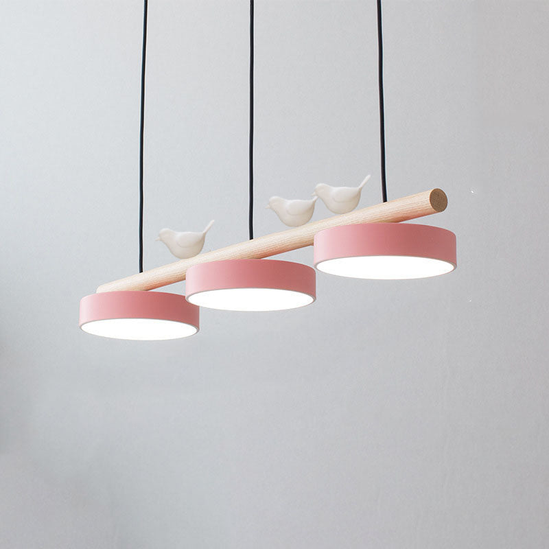 Nordic Resin Bird Wood Linear LED Island Chandelier