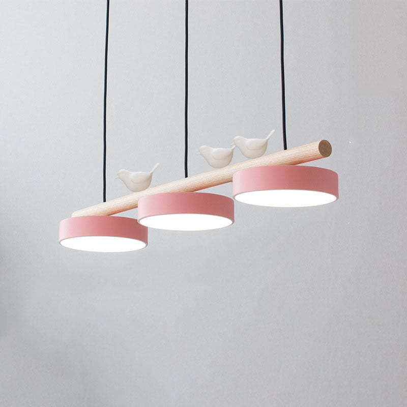 Nordic Resin Bird Wood Linear LED Island Chandelier