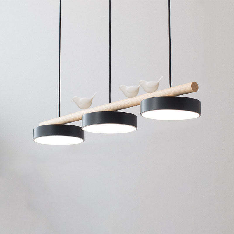 Nordic Resin Bird Wood Linear LED Island Chandelier