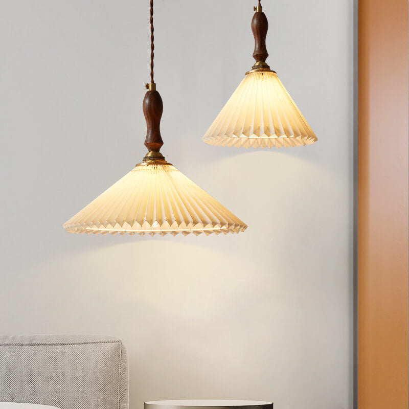 Vintage Pleated Fabric Conical Pendant Light