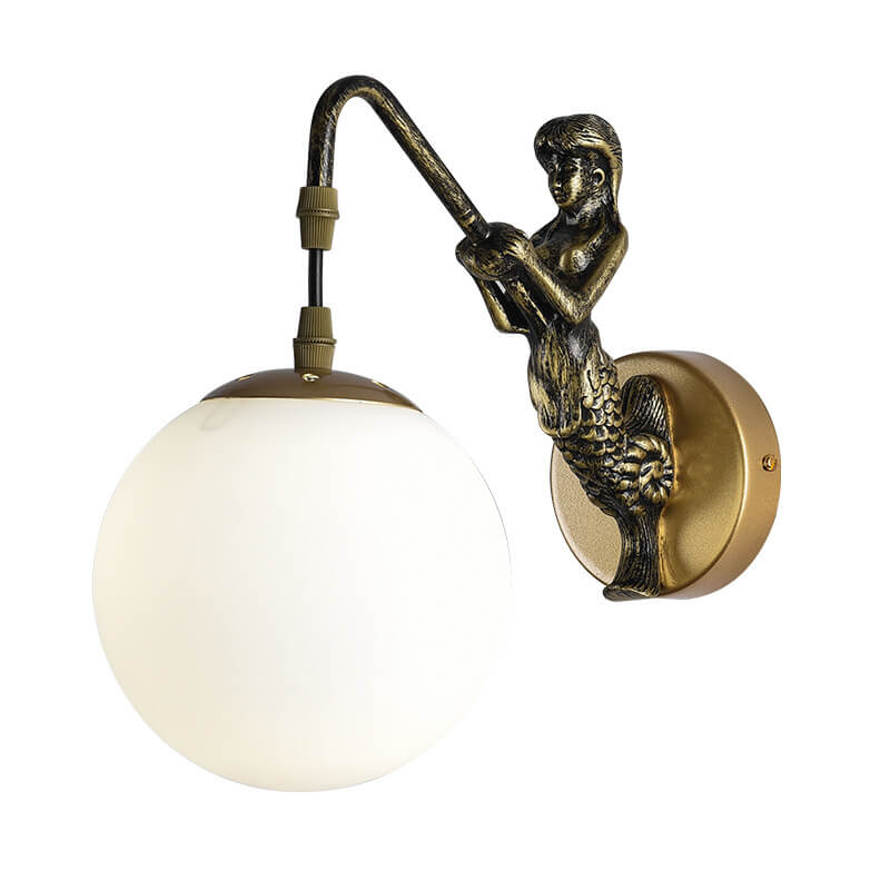 Vintage Rustic Mermaid Orb 1-Light Wall Sconce Lamp