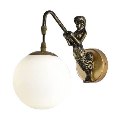 Vintage Rustic Mermaid Orb 1-Light Wall Sconce Lamp