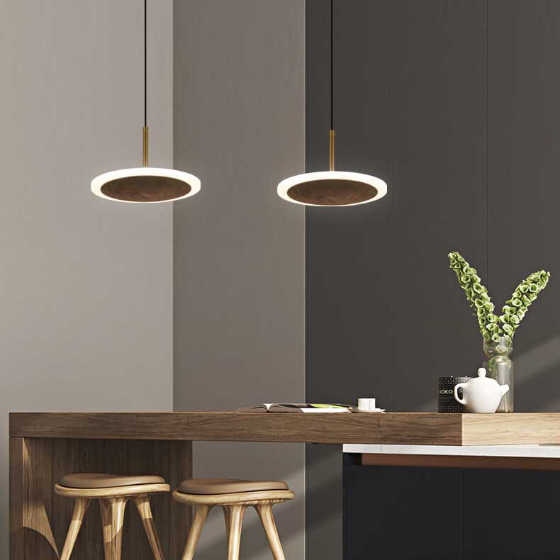Modern Brown Walnut Wood LED Pendant Light