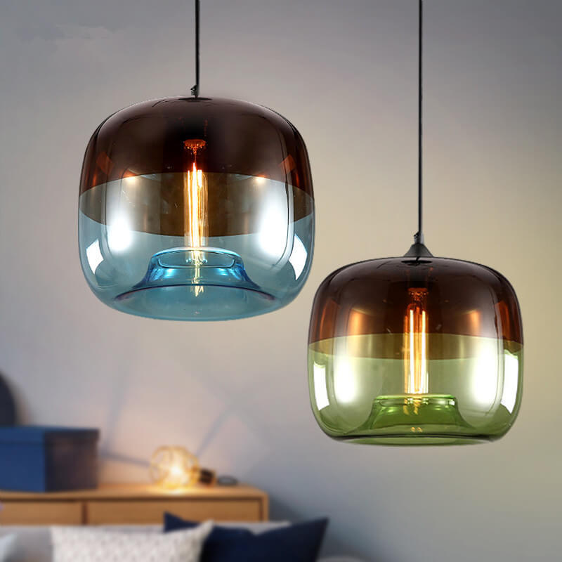 Retro Colorful Glass Drum Pendant Light