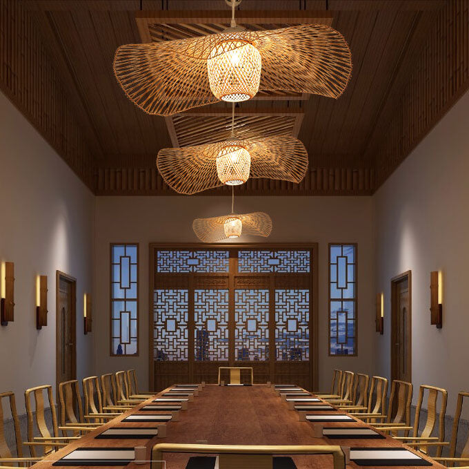 Japanese weaving natural bamboo pendant lighting, Lighom — Small (12"H / 220V-240V (UK/AU)