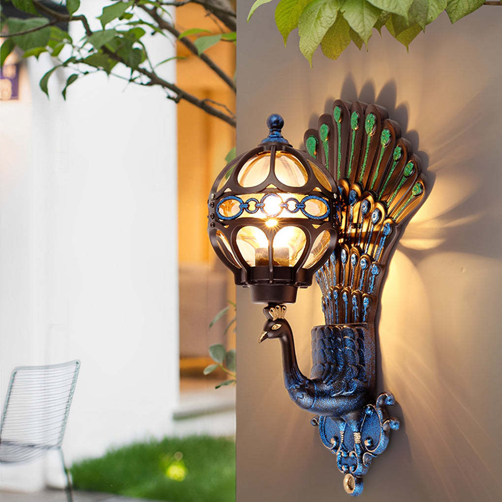 Waterproof Retro Peacocks Aluminum European Style Outdoor Wall Light-Lighom