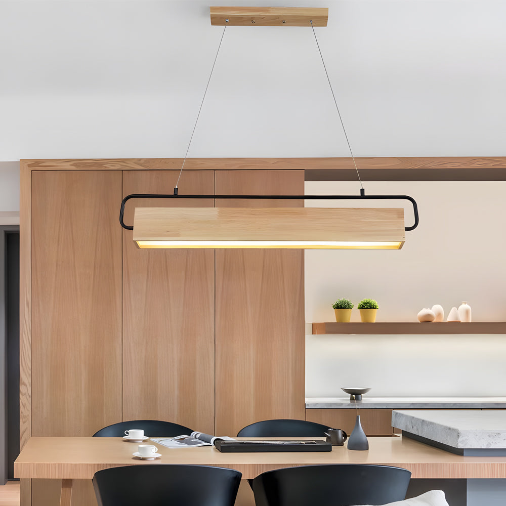Wooden LED Rectangle Dining Pendant