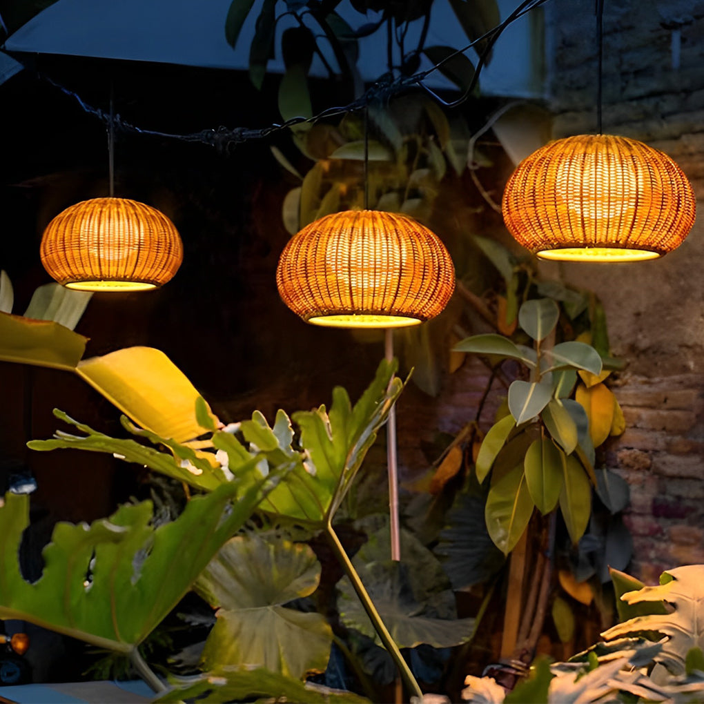 Lantern Rattan Modern Outdoor Wall Chandelier