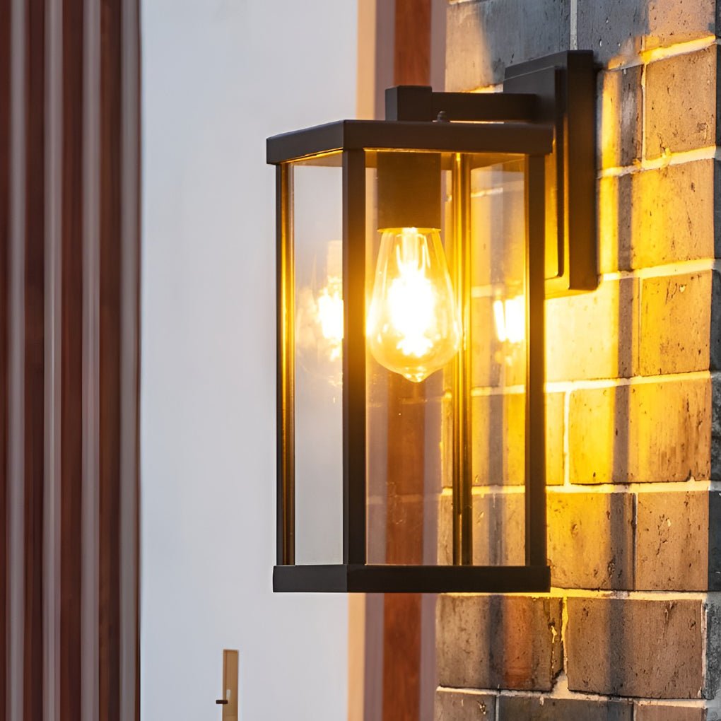 Rectangular Glass Waterproof Black Modern Outdoor Wall Lamp Exterior Lights-Lighom