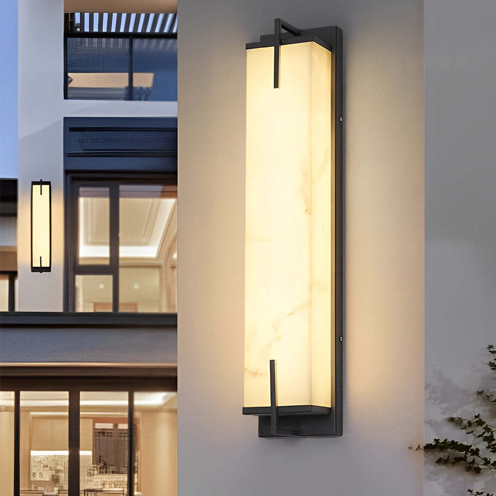 Resin Rectangular Black Modern Outdoor Sconce — Hardwired / Warm White