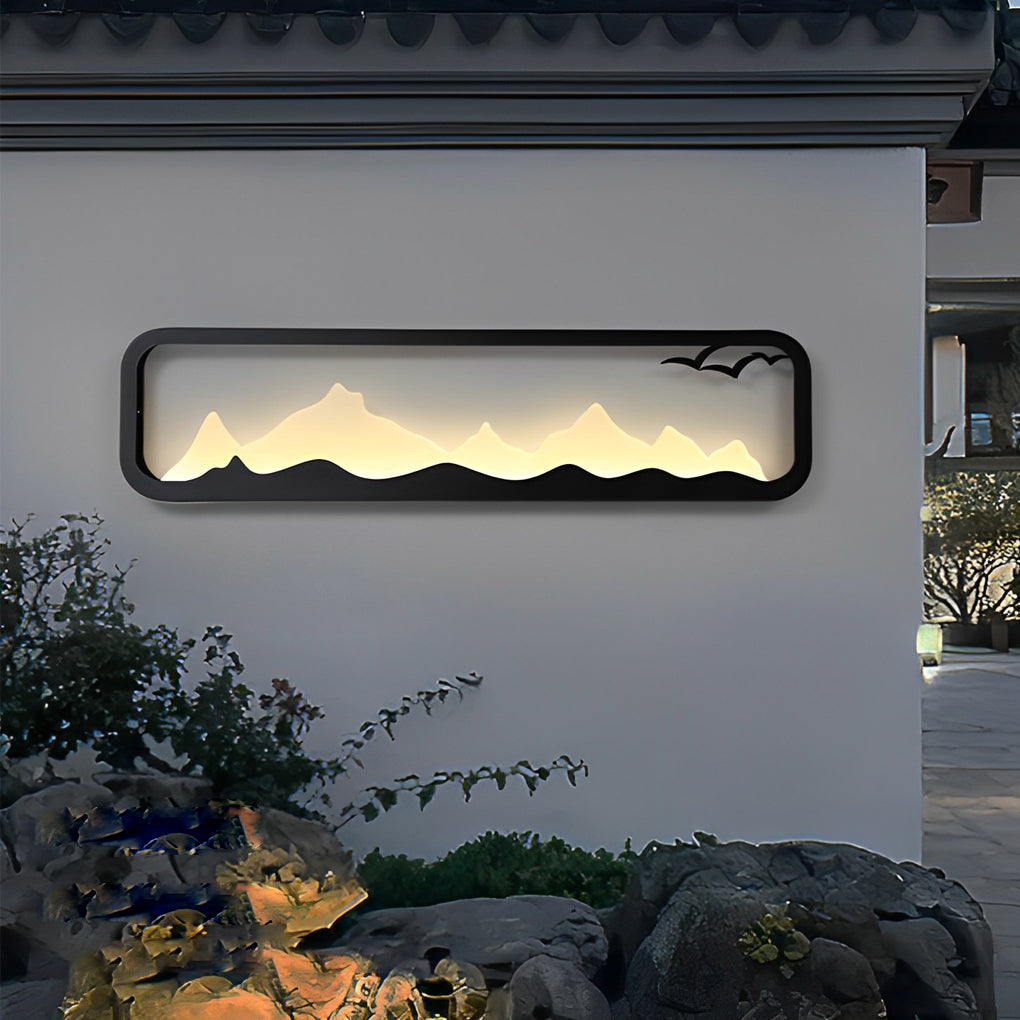 Rectangular Mountain Scenery LED Waterproof Black Outdoor Wall Lamp-Lighom