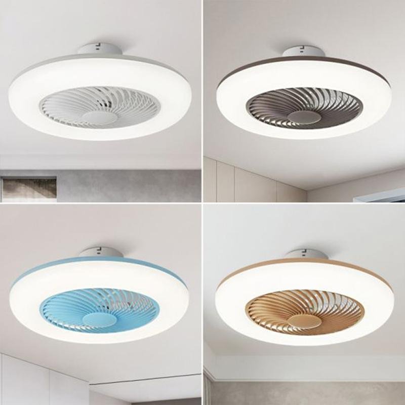 Modern Round Flush Mount Bladeless Ceiling Fans with LED Lights-Lighom