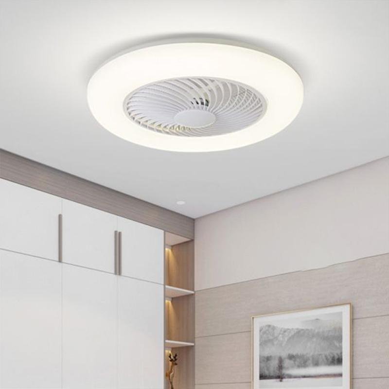 Modern Round Flush Mount Bladeless Ceiling Fans with LED Lights-Lighom