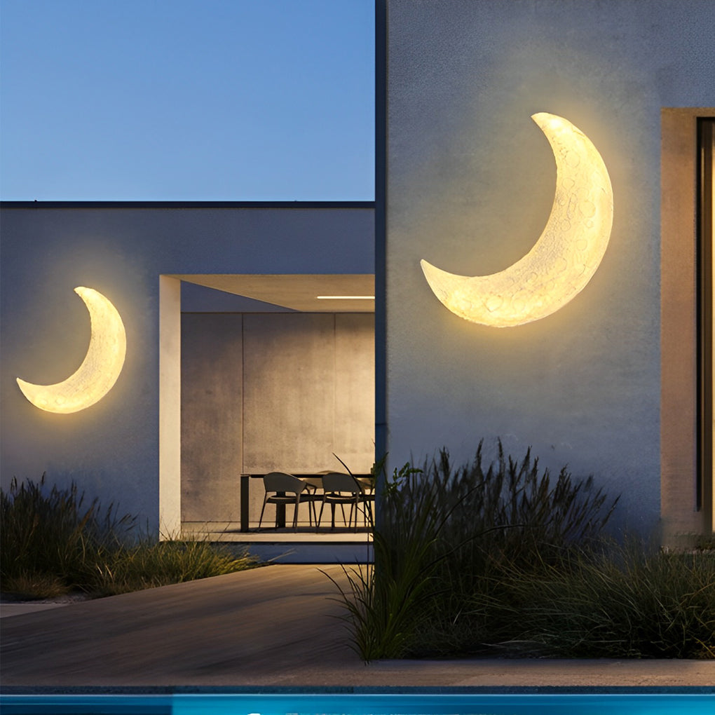 Creative Resin Moon Waterproof LED Modern Outdoor Wall Sconce Lighting-Lighom