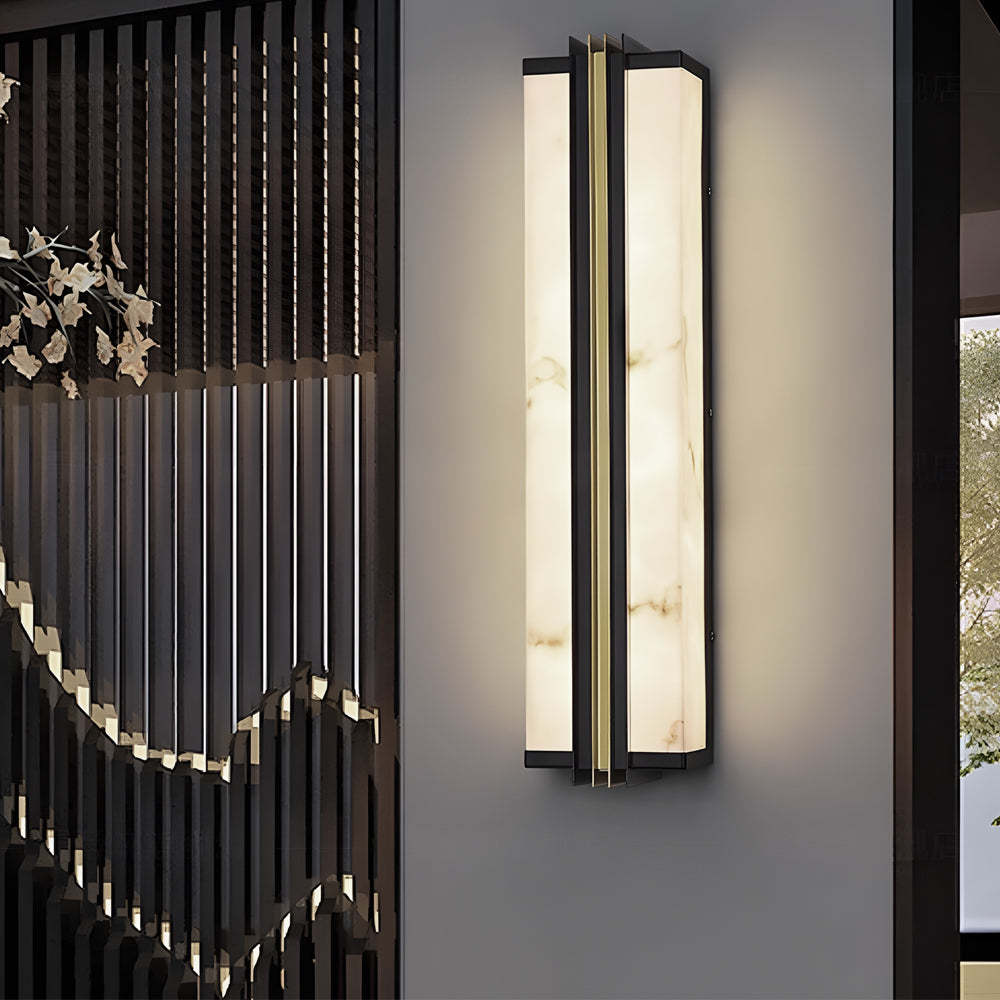 Modern Black LED Indoor/Outdoor Wall Lights with Resin Marble Shade-Lighom