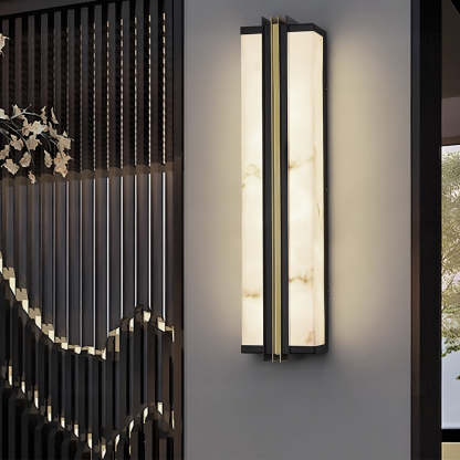 Modern Black LED Indoor/Outdoor Wall Lights with Resin Marble Shade-Lighom