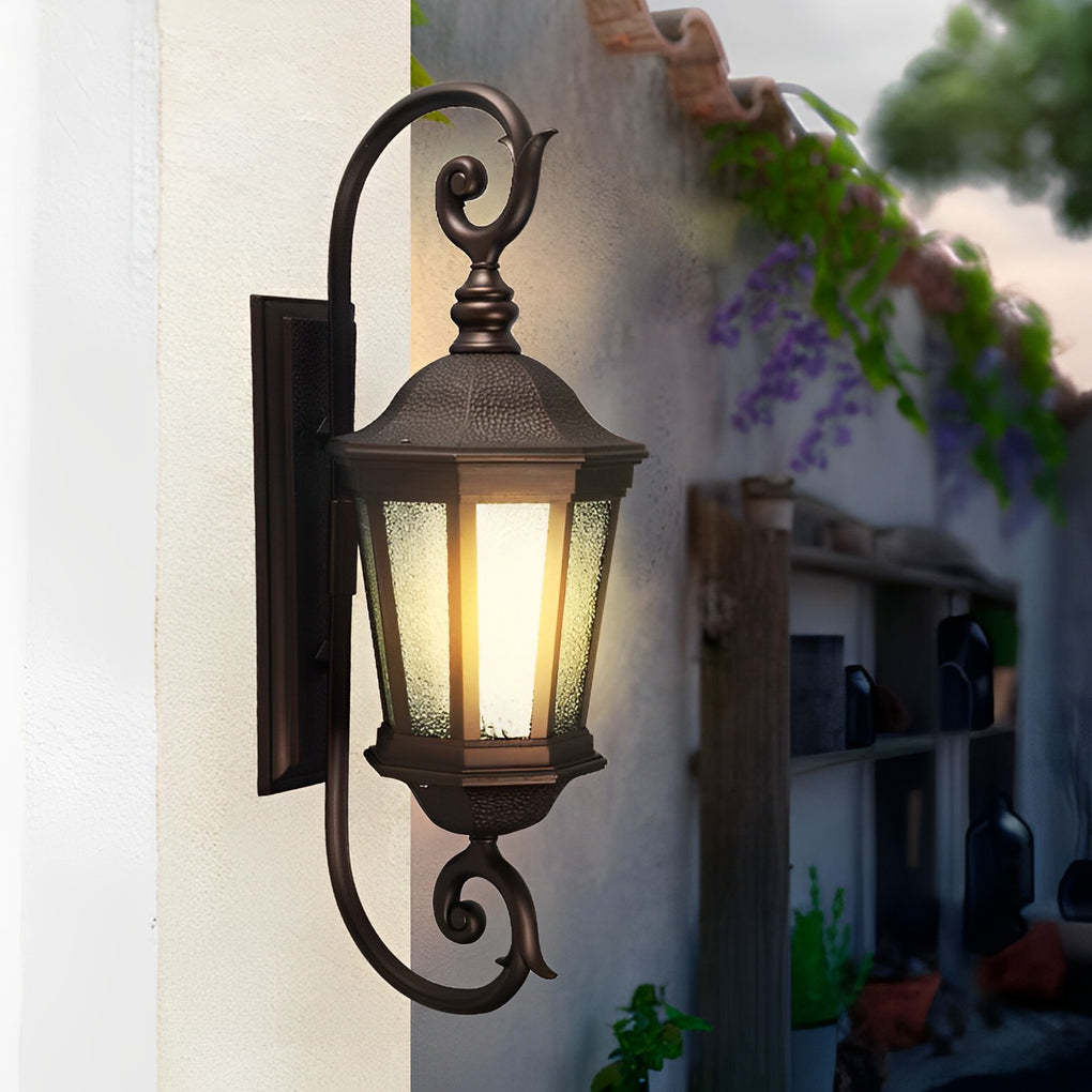 Waterproof Retro Aluminum Glass Shade European Style Outdoor Wall Lights-Lighom