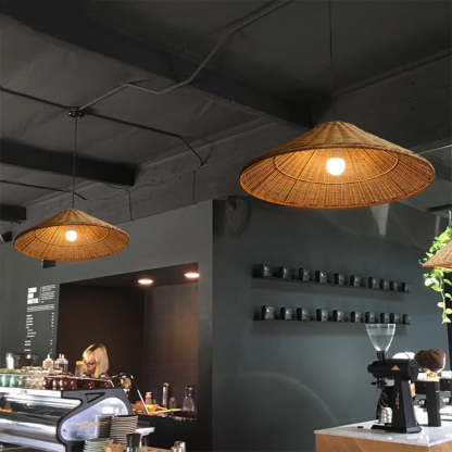 Retro Woven Rattan Cone Pendant Light
