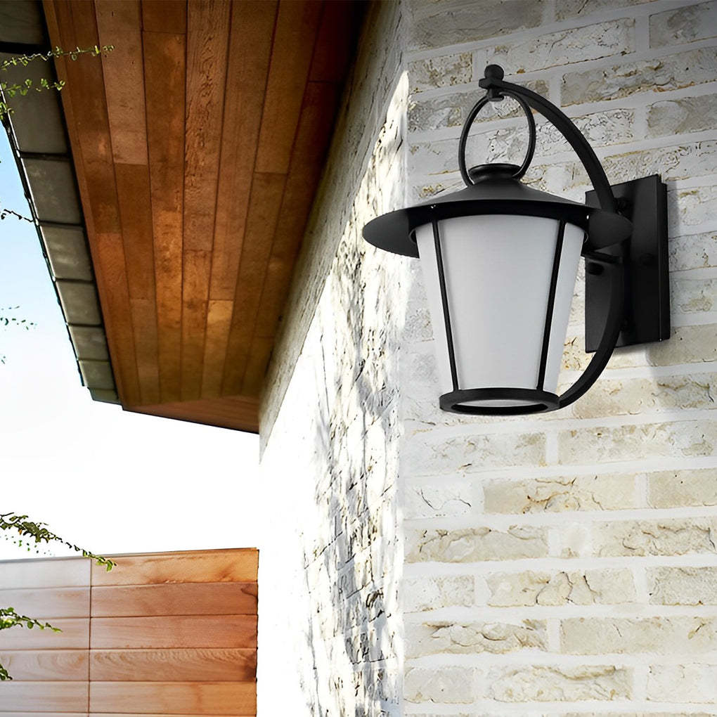 1-Light 13 In. Vintage White Opal Frosted Glass Black Outdoor Wall Light-Lighom
