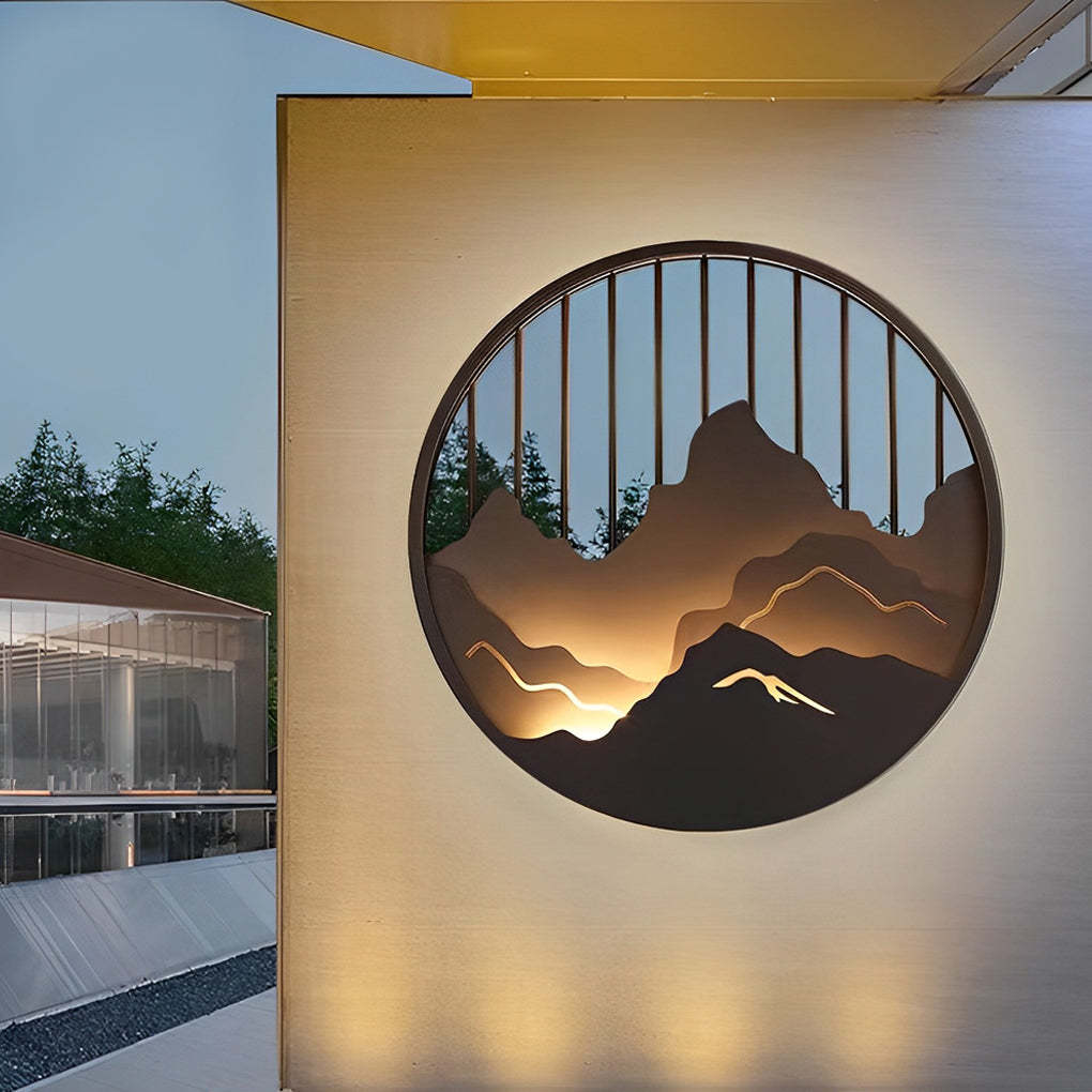 Round Mountain Scenery LED Waterproof Outdoor Wall Sconce Lighting-Lighom