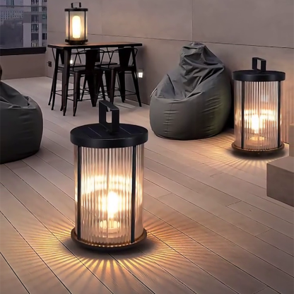 Striped Glass Cylindrical Portable Solar Lantern — Solar / 1 Pc
