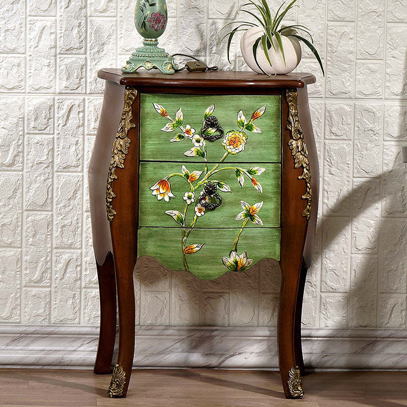 European Flower Painted Birch Side Table