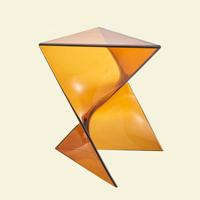 Minimalist Marble Glass Wood Triangle Corner End Table