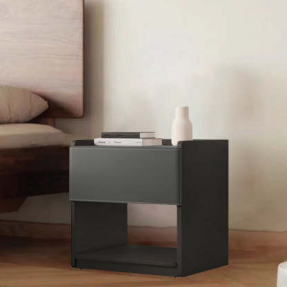 European Wood Leather 1-Drawer End Table — Gray