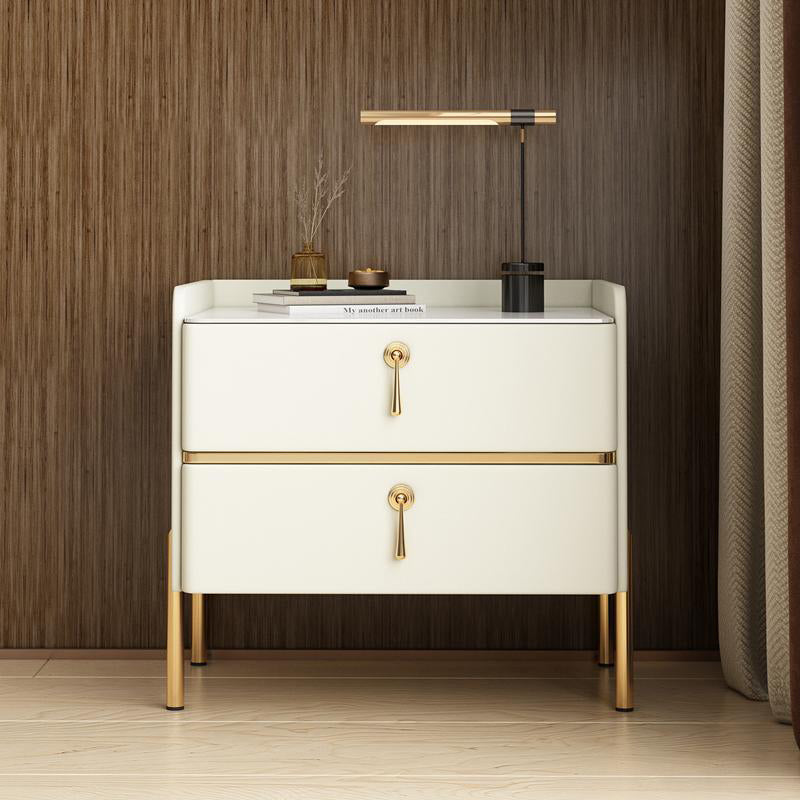 Modern Solid Wood Rock Slab Leather Nightstand