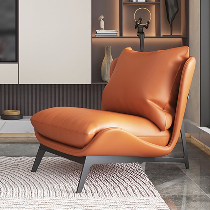 Scandinavian Leather Accent Chair With Footrest — Without Foorrest / Brown Chair & White Cushion
