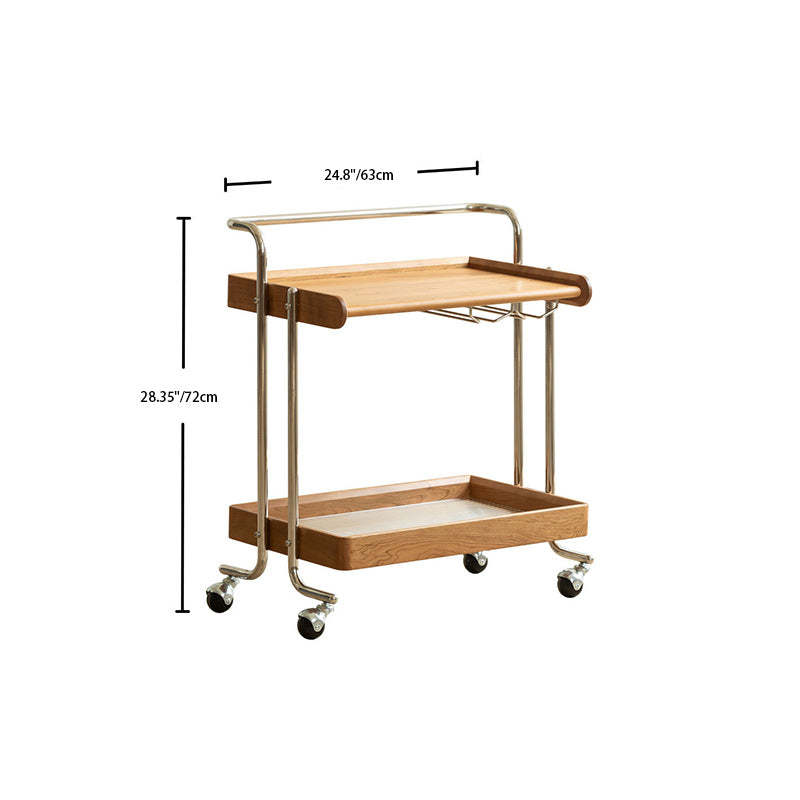 Vintage Wood Stainless Steel 2-Tier Side Table