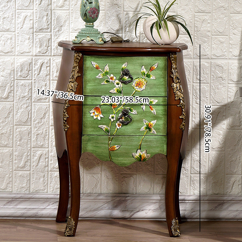 European Flower Painted Birch Side Table