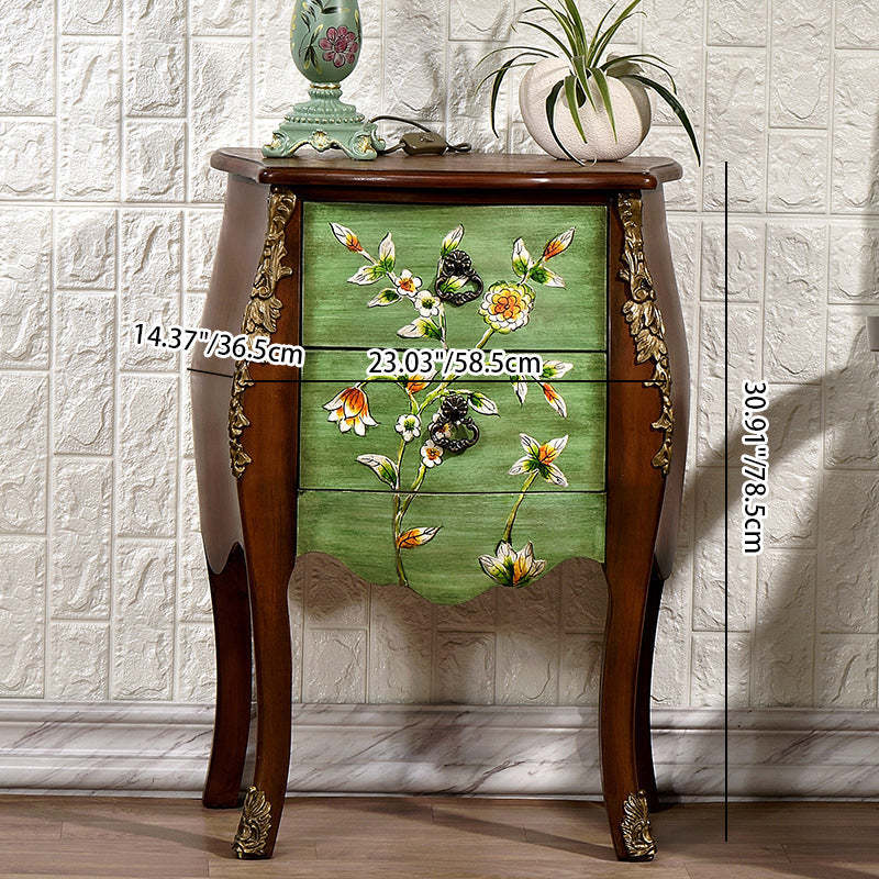 European Flower Painted Birch Side Table