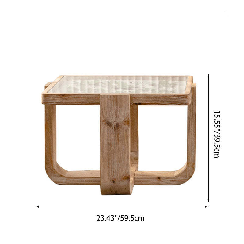Scandinavian Square Glass Wood Coffee Table