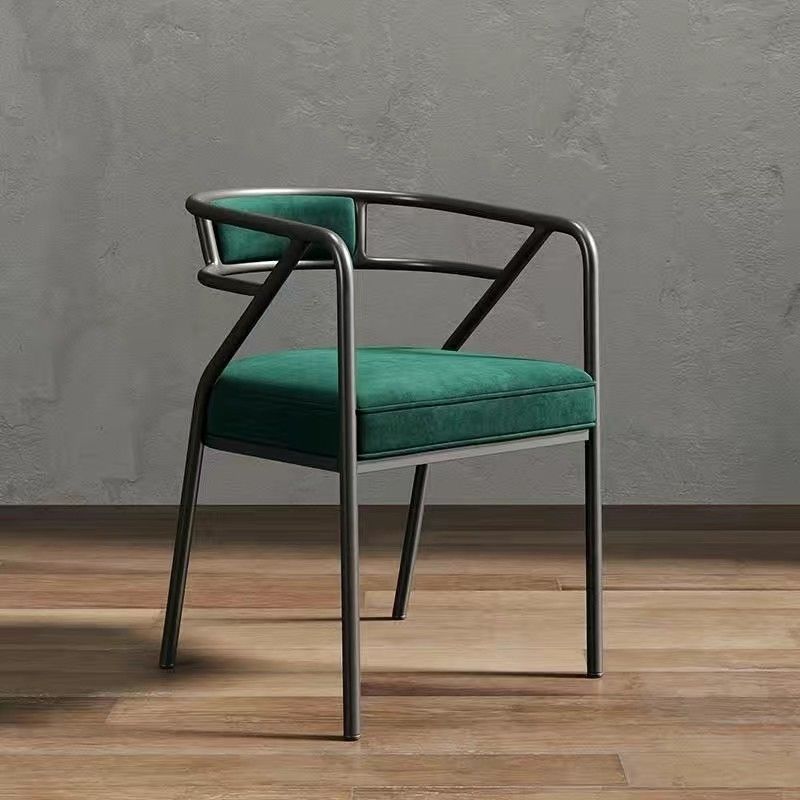 Industrial Suede Leather Curved Dining Chair — Black Frame / Black - Suede