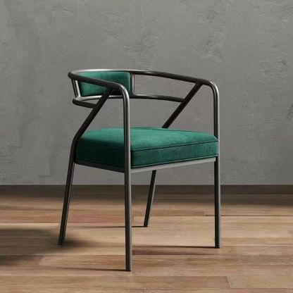 Industrial Suede Leather Curved Dining Chair — Black Frame / Black - Suede