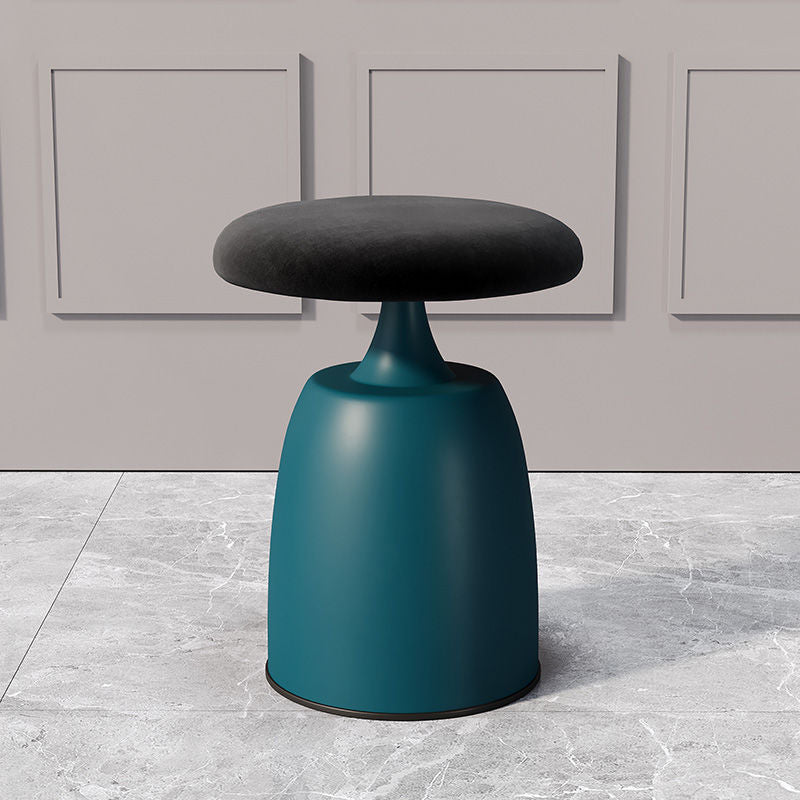 Minimalist Cylinder Fabric Metal Vanity Stool — Green + Blue Base