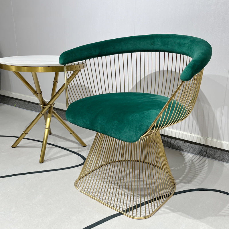 Modern Hollow Oval Fabric Steel Accent Chair — Dark Green
