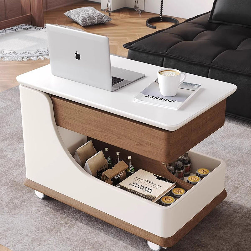 Minimalist Rock Slab Wood Rectangular Coffee Table 1-Storage — Black