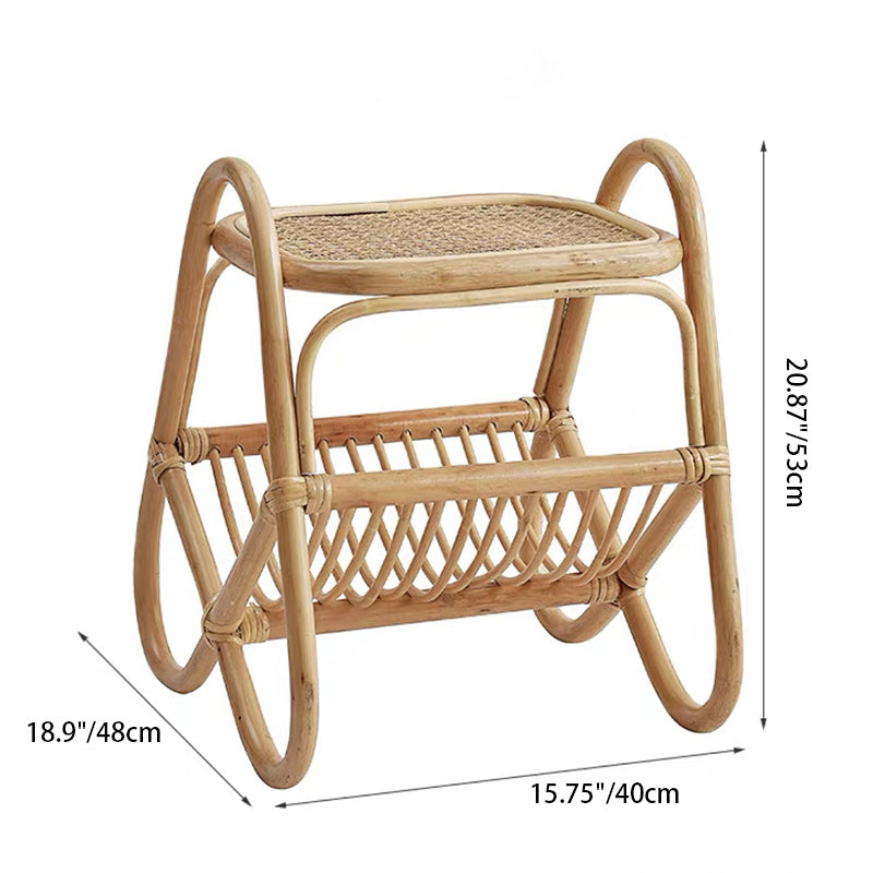 Japanese Woven Rattan Glass Side Table