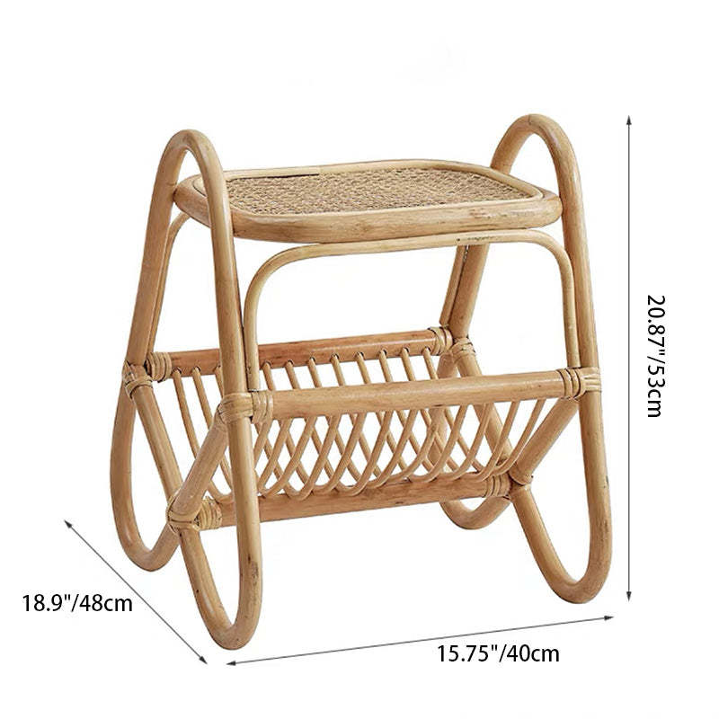 Japanese Woven Rattan Glass Side Table