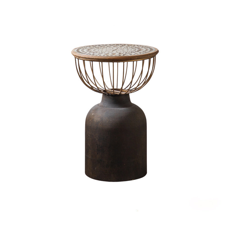 Vintage Round Wood Metal Coffee Table