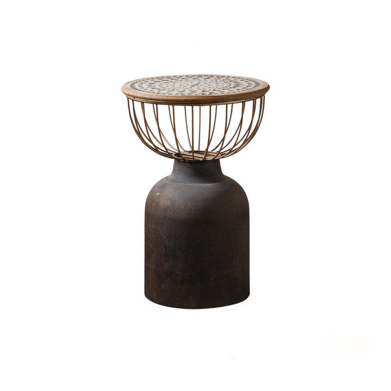 Vintage Round Wood Metal Coffee Table