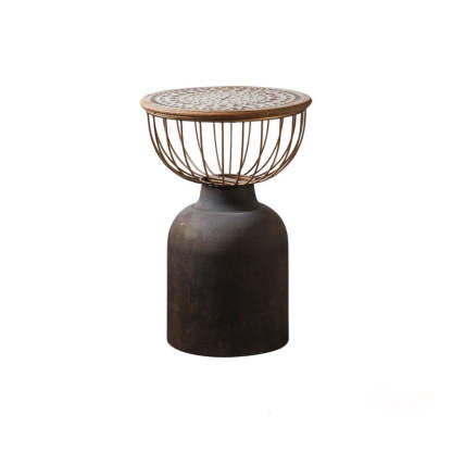 Vintage Round Wood Metal Coffee Table